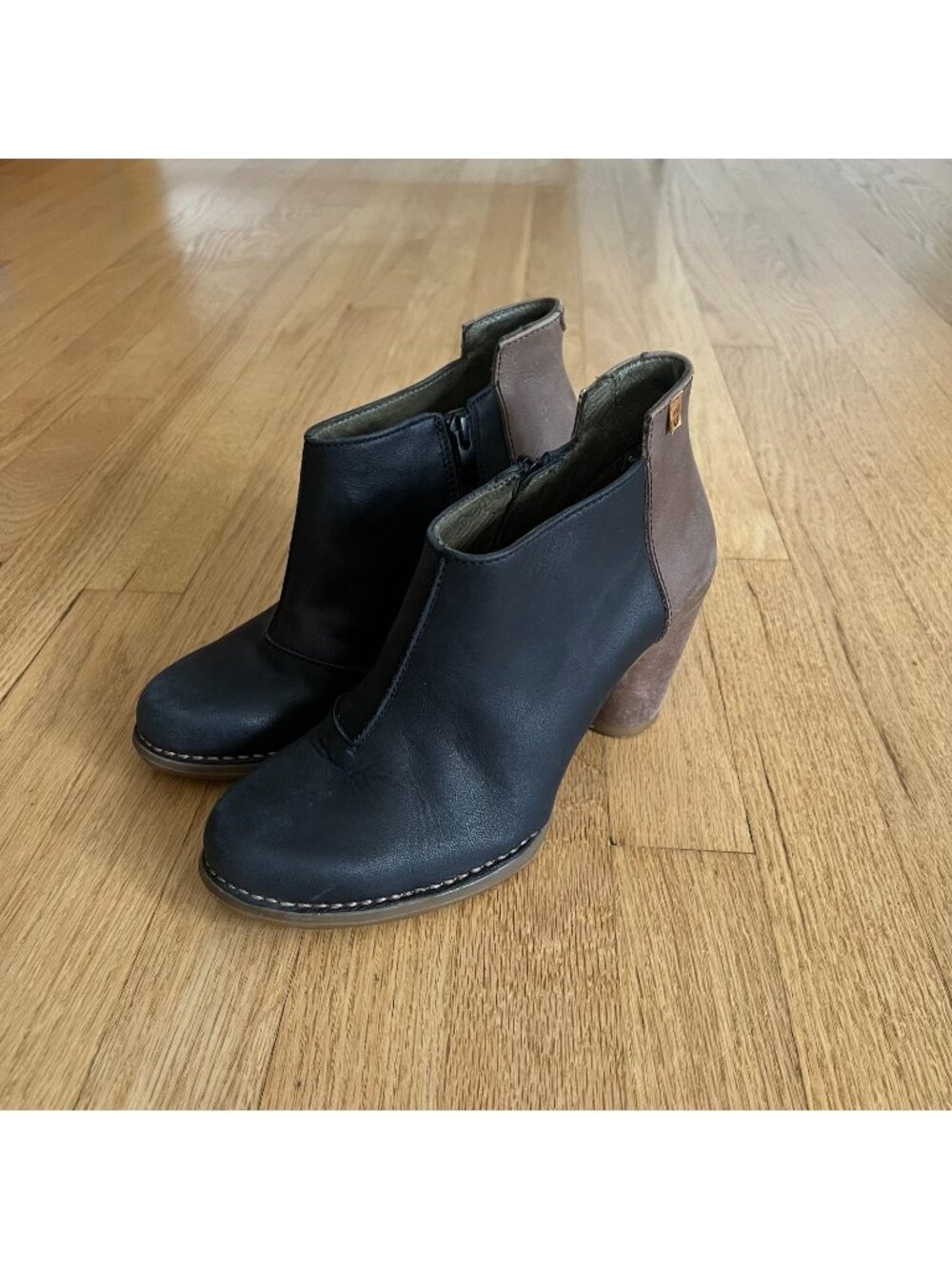 El Naturalista Colibri Black Brown Heeled Leather Ankle Boots Women Sz EU 38/US8